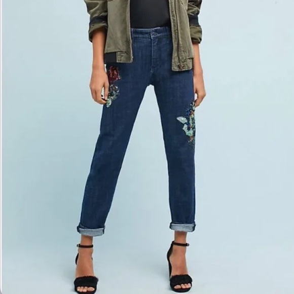 Pilcro and The Letterpress Denim - Anthropology Pilcro and the Letterpress Slim Boyfriend Sequin Jeans Size 30